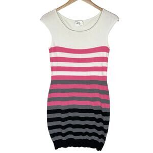 MILLY Women’s White and Pink Striped Bodycon Sweater dress size medium